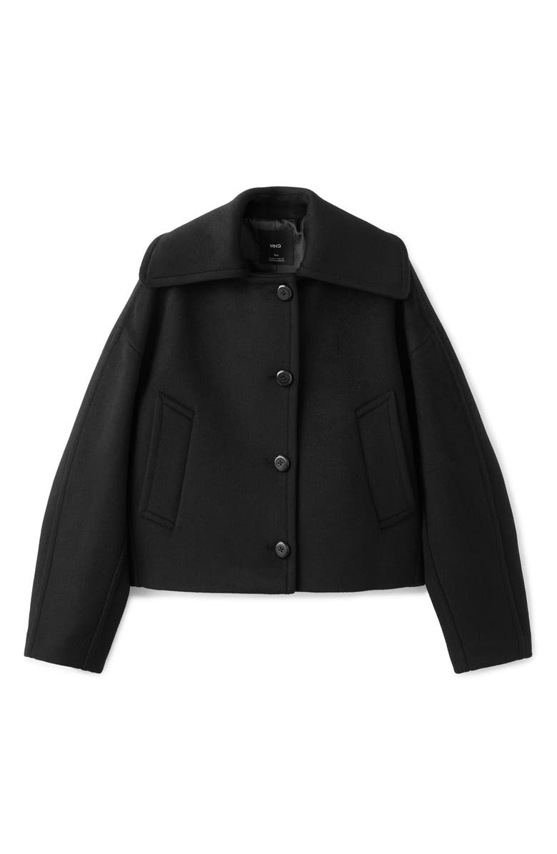 MANGO Wool Blend Crop Jacket, Alternate, color, Black