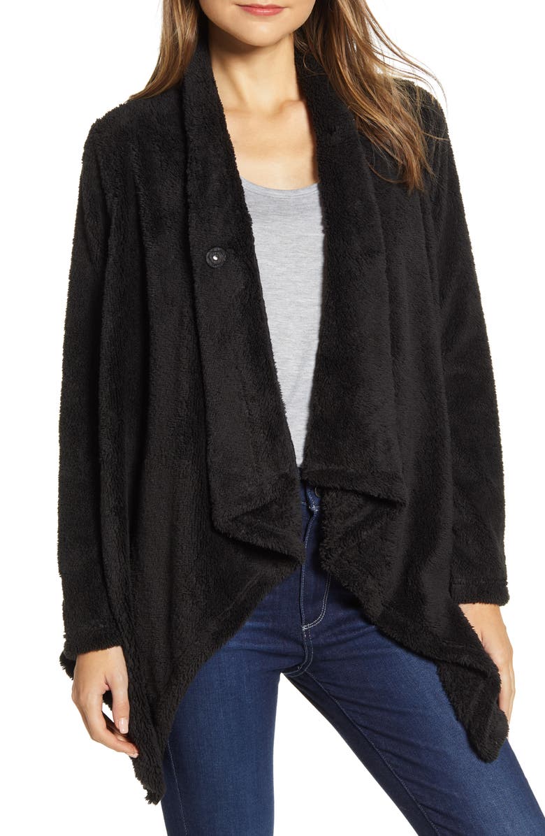 Bobeau Drape Front Faux Fur Cardigan, Main, color,