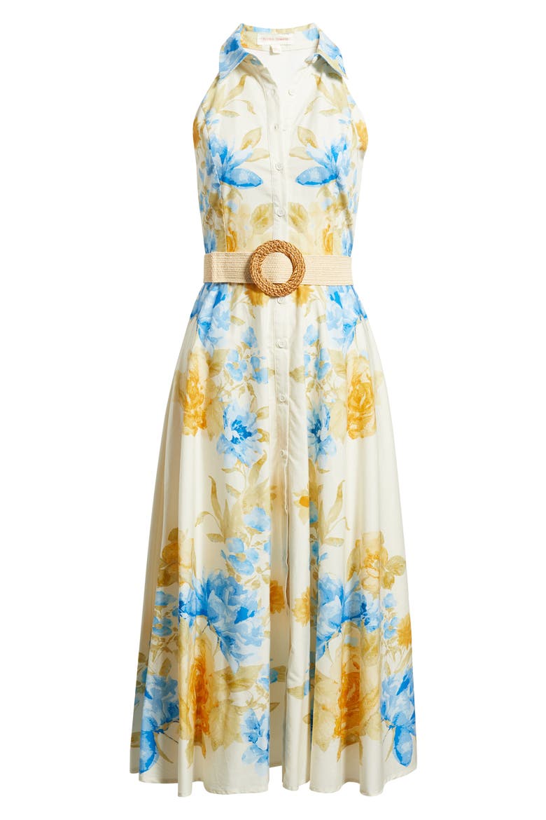 Floral Sleeveless Cotton Shirtdress, Alternate, color, IVORY BLUE