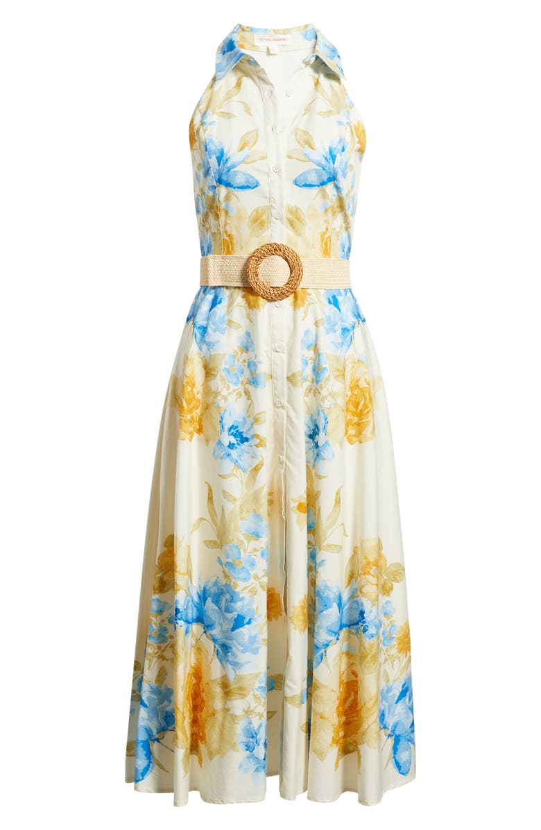 FLYING TOMATO Floral Sleeveless Cotton Shirtdress, Alternate, color, Ivory Blue