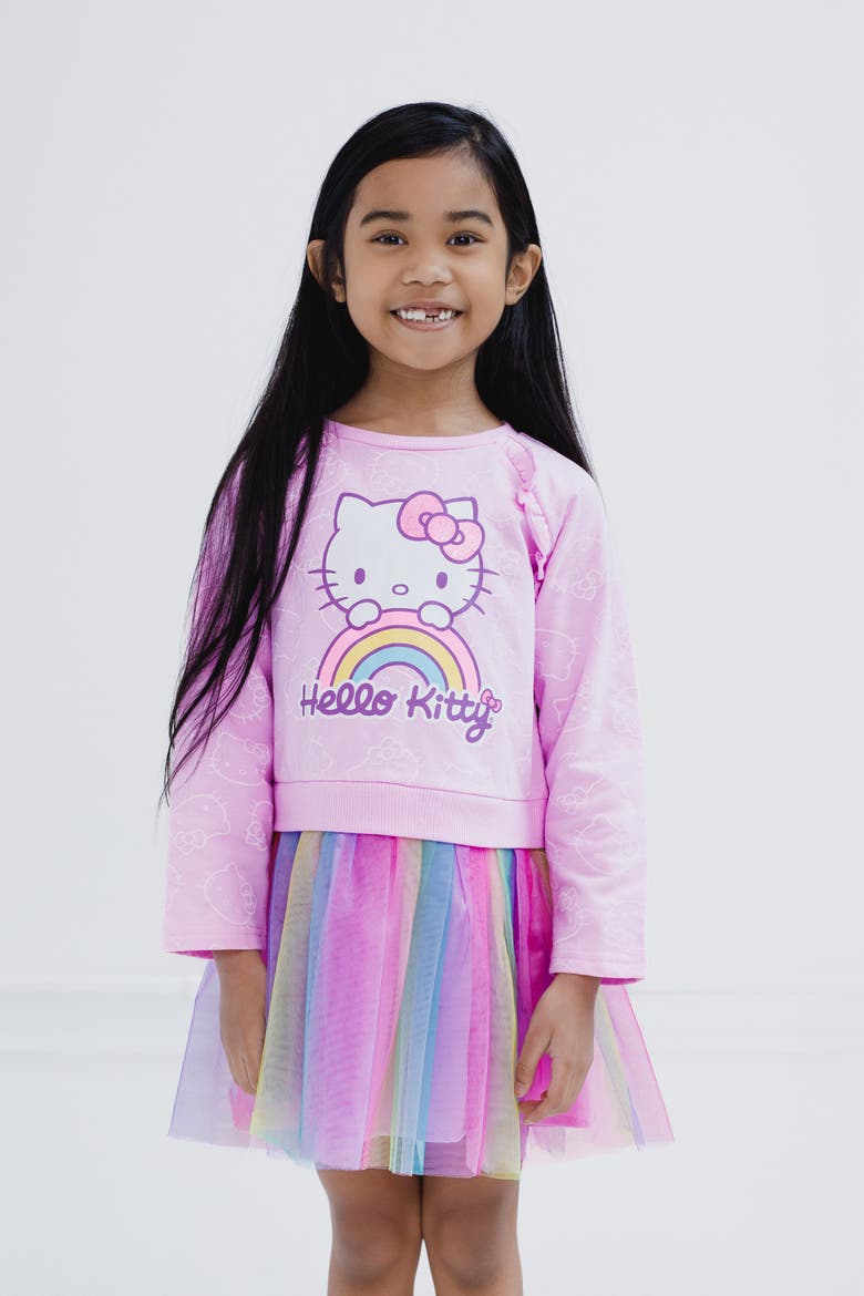 Long Sleeve Tutu Dress, Alternate, color, Hello Kitty Pink