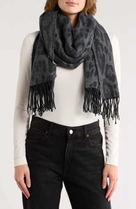 Vince Camuto Leopard Jacquard Fringe Scarf