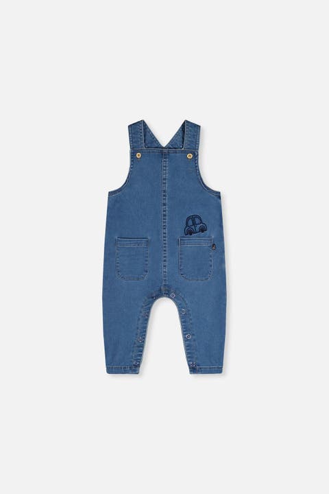 French Terry Denim Car Embroidery Adjustable Strap Overall