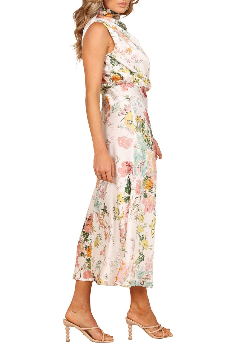Anabelle Floral Halter Neck Satin Midi Dress, Alternate, color, WHITE FLORAL