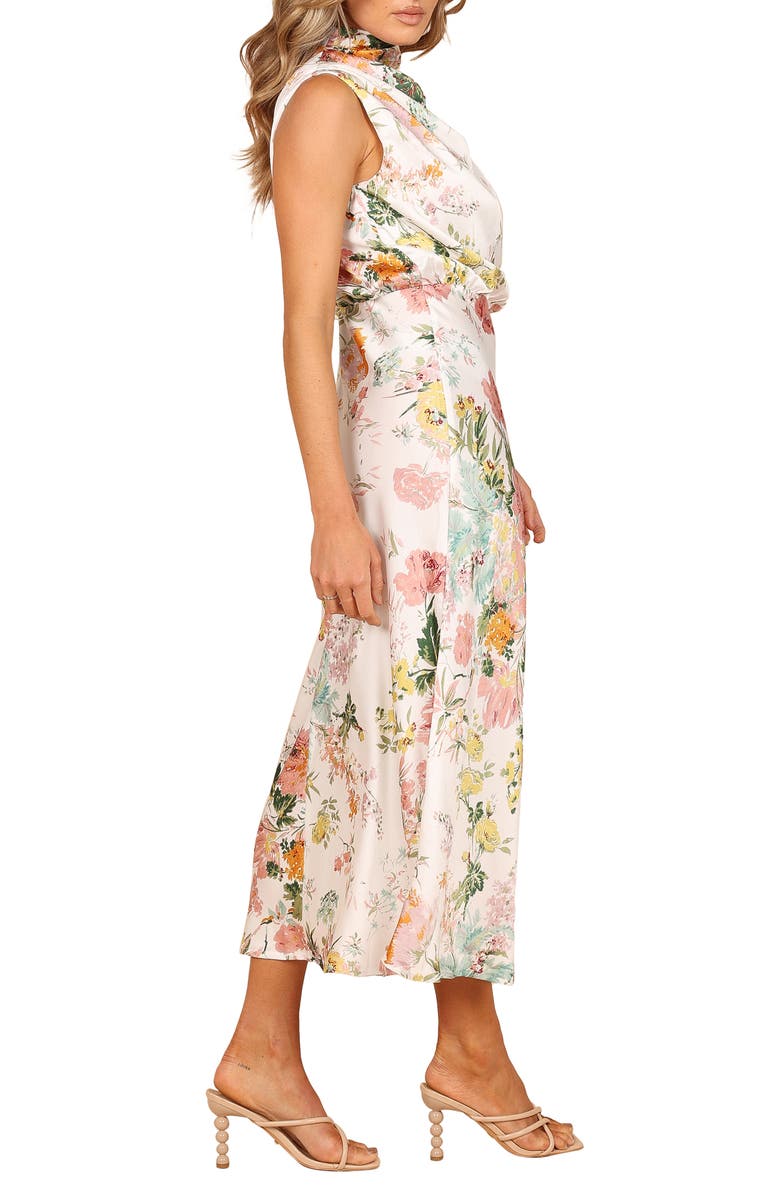 Petal & Pup Anabelle Floral Halter Neck Satin Midi Dress, Alternate, color, White Floral