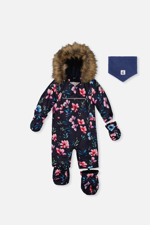 Play Floral Faux Fur Hood Car Seat One Piece Snowsuit