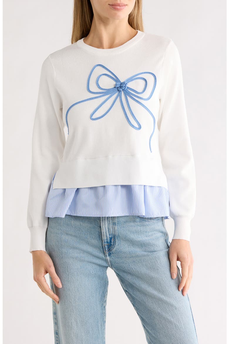 Soutache Bow Twofer Sweater, Main, color, CANNOLI CREAM/ BLUE