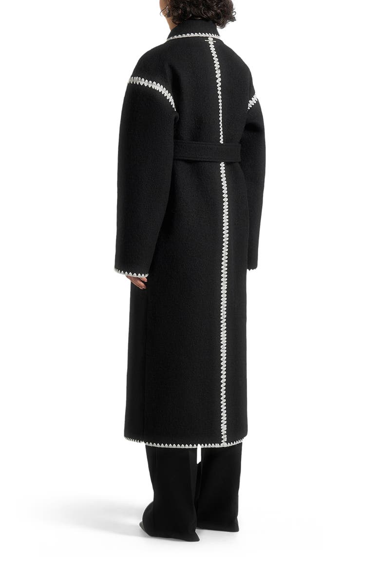 Elora Wool Blanket Stitch Belted Longline Coat, Alternate, color, Black