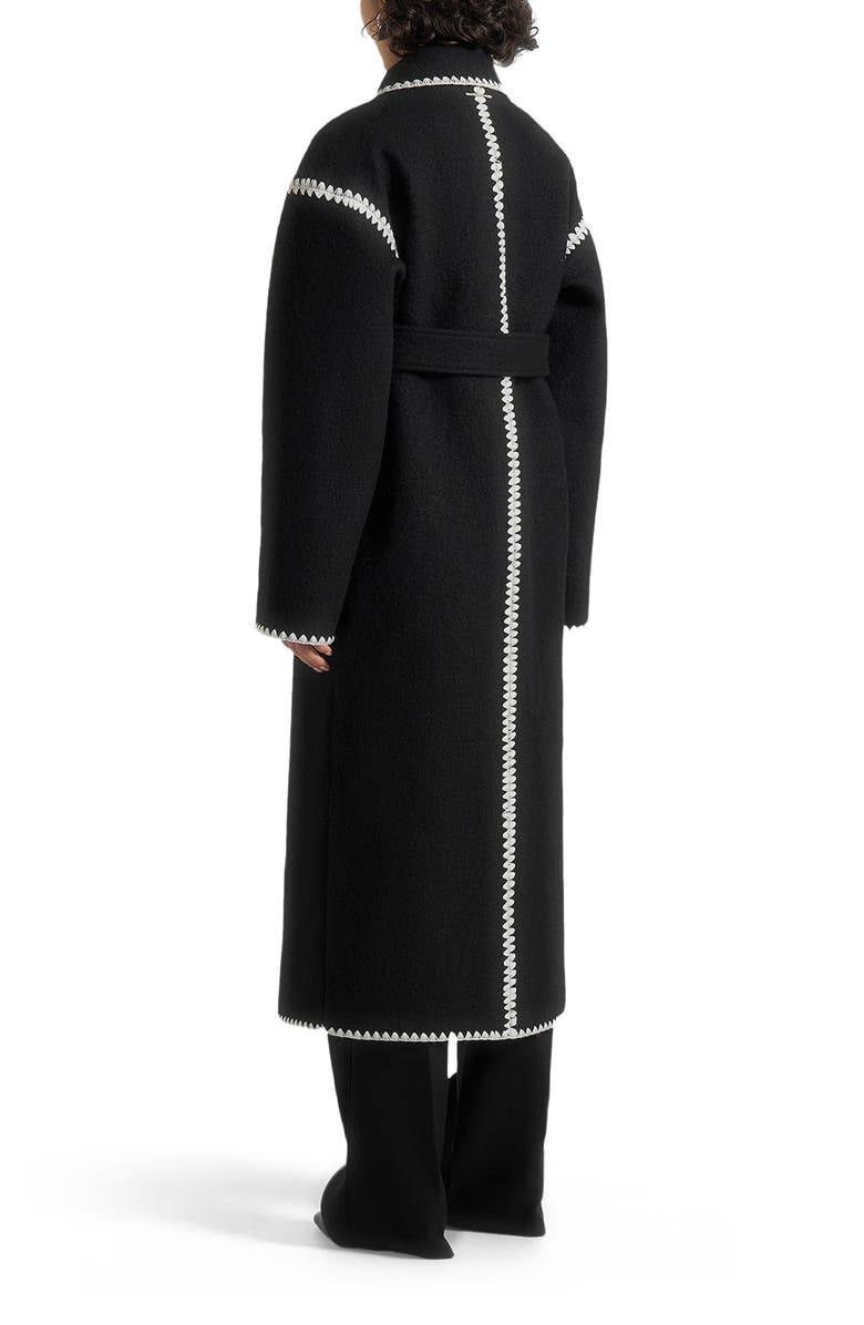 Manière De Voir Elora Wool Blanket Stitch Belted Longline Coat, Alternate, color, 