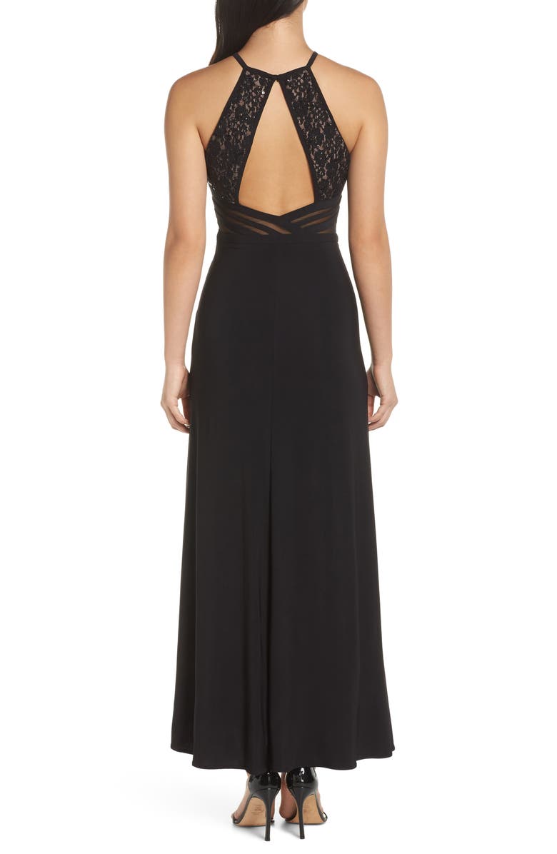 Morgan & Co. Lace & Mesh Inset Column Gown, Alternate, color, 