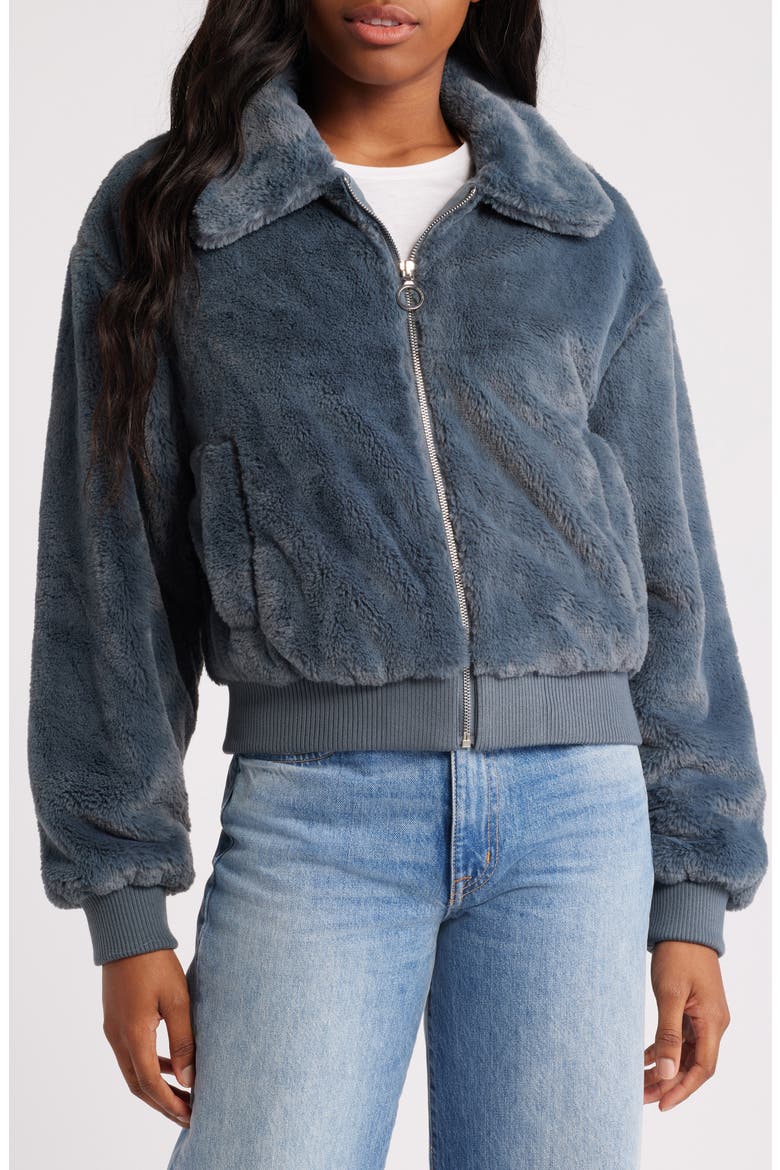 Faux Fur Jacket, Alternate, color, DUSTY BLUE