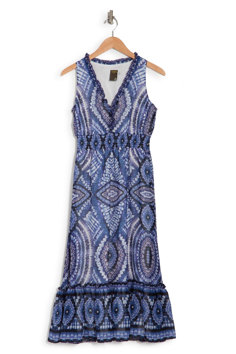 Voile Midi Dress, Alternate, color, INDIGO MULTI