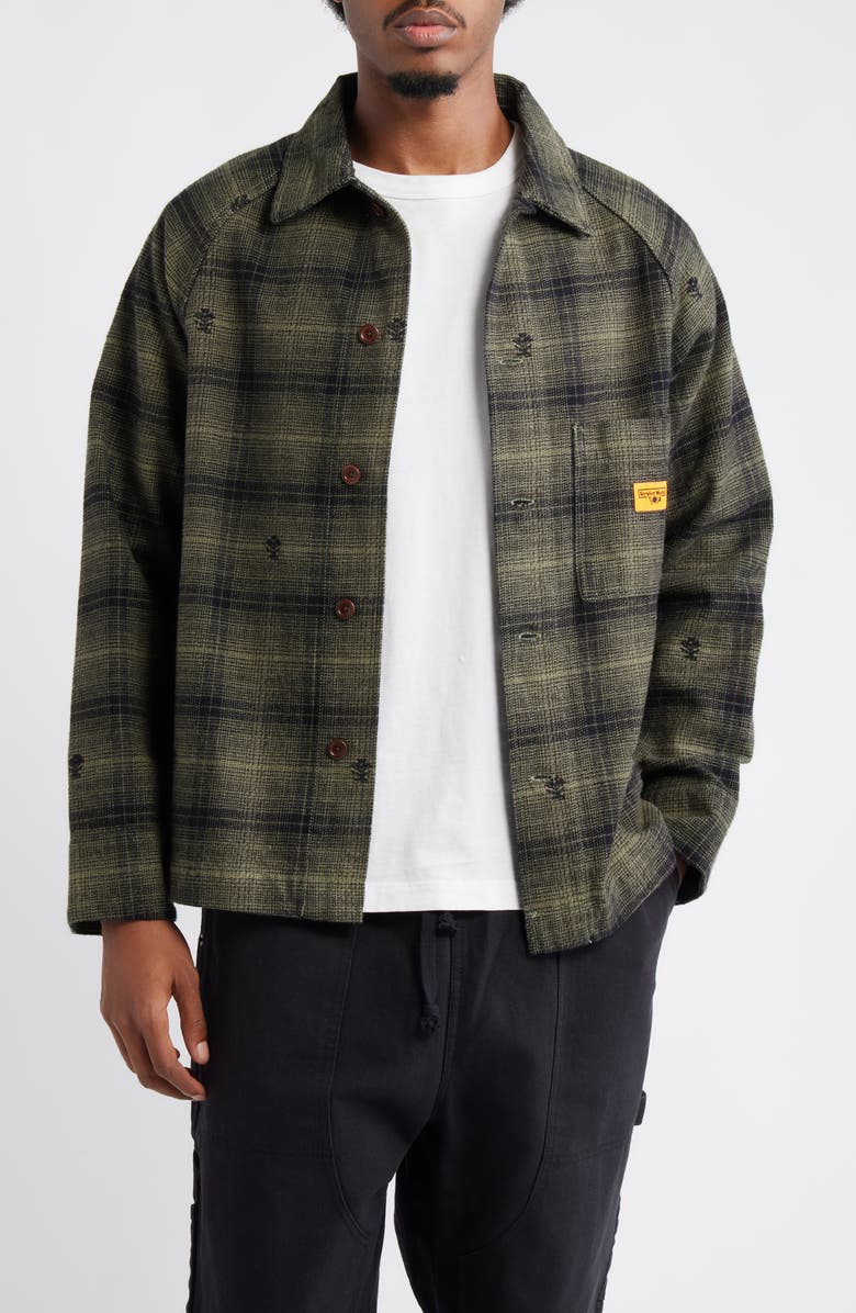 Service Works Thistle Plaid Organic Cotton Front of House Jacket, Main, color, Olive