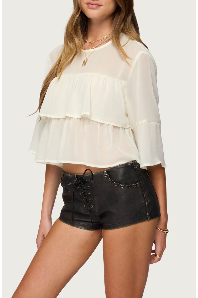 Missy Ruffled Chiffon Crop Top, Alternate, color, CREAM