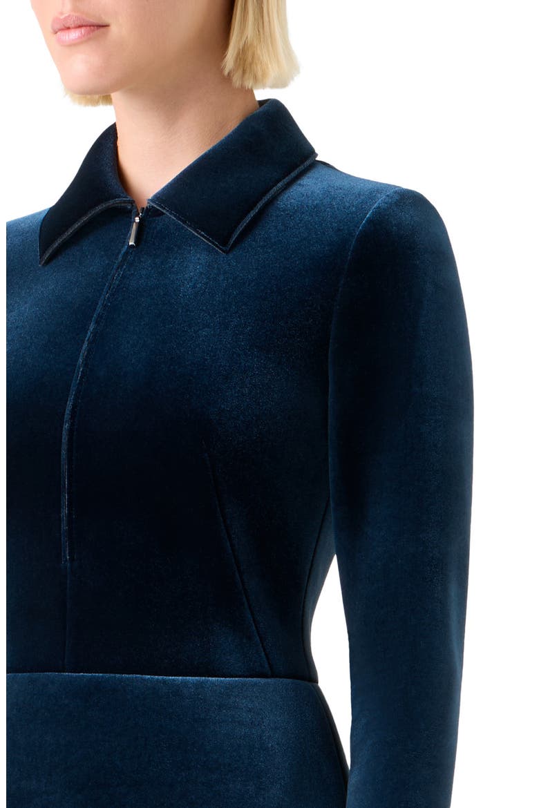Long Sleeve Velvet Neoprene A-Line Shirtdress, Alternate, color, DENIM BLUE