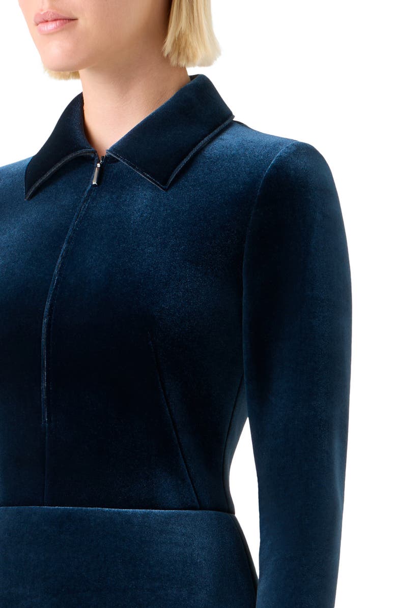 Akris Long Sleeve Velvet Neoprene A-Line Shirtdress, Alternate, color, Denim Blue