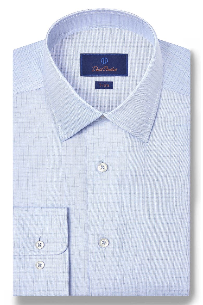 Trim Fit Check Cotton & Silk Twill Dress Shirt, Main, color, SKY