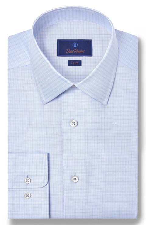 Trim Fit Check Cotton & Silk Twill Dress Shirt