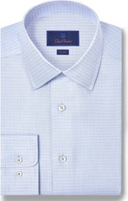 David Donahue Trim Fit Check Cotton & Silk Twill Dress Shirt