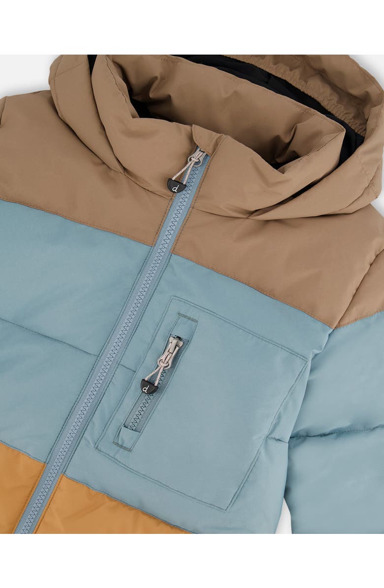 Deux par Deux Boy's Puffy Jacket Taupe, Blue And Golden Brown, Alternate, color, 