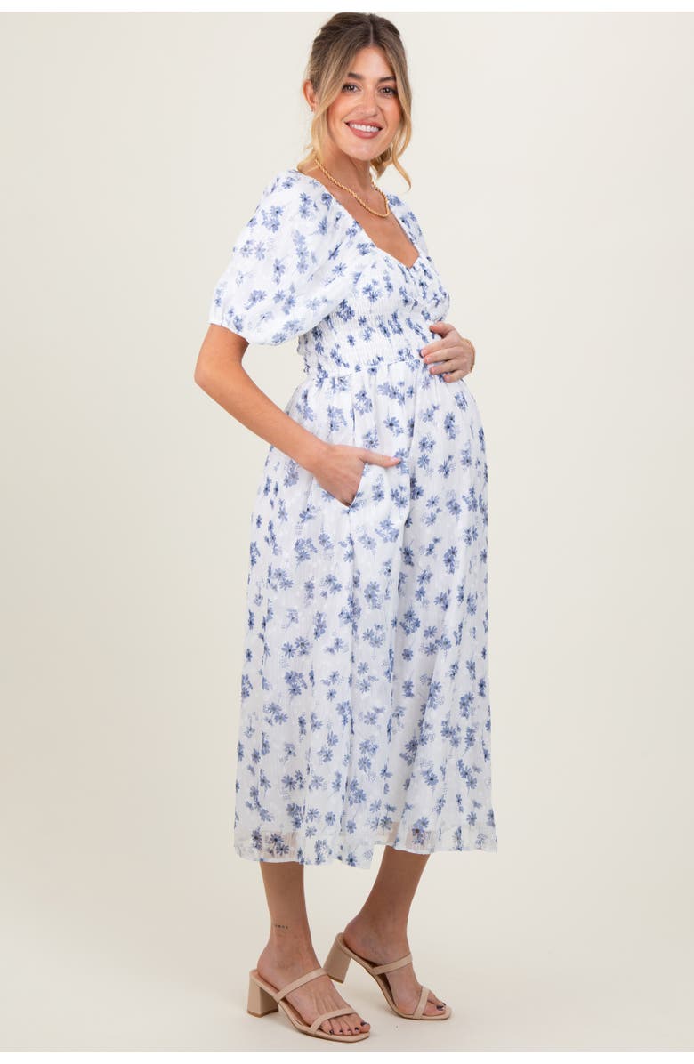 PinkBlush Floral Smocked Bodice Midi Dress, Alternate, color, Blue