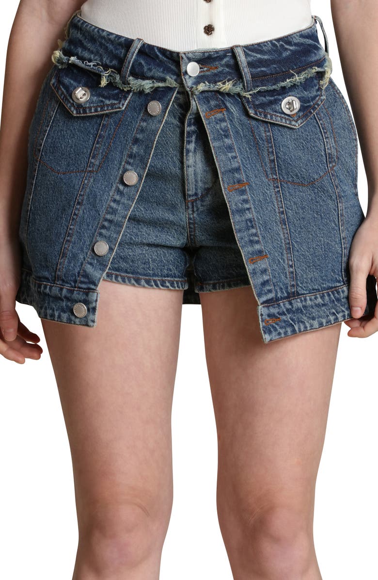 Avec Les Filles Front Split Denim Miniskort, Alternate, color, Ballpoint Wash