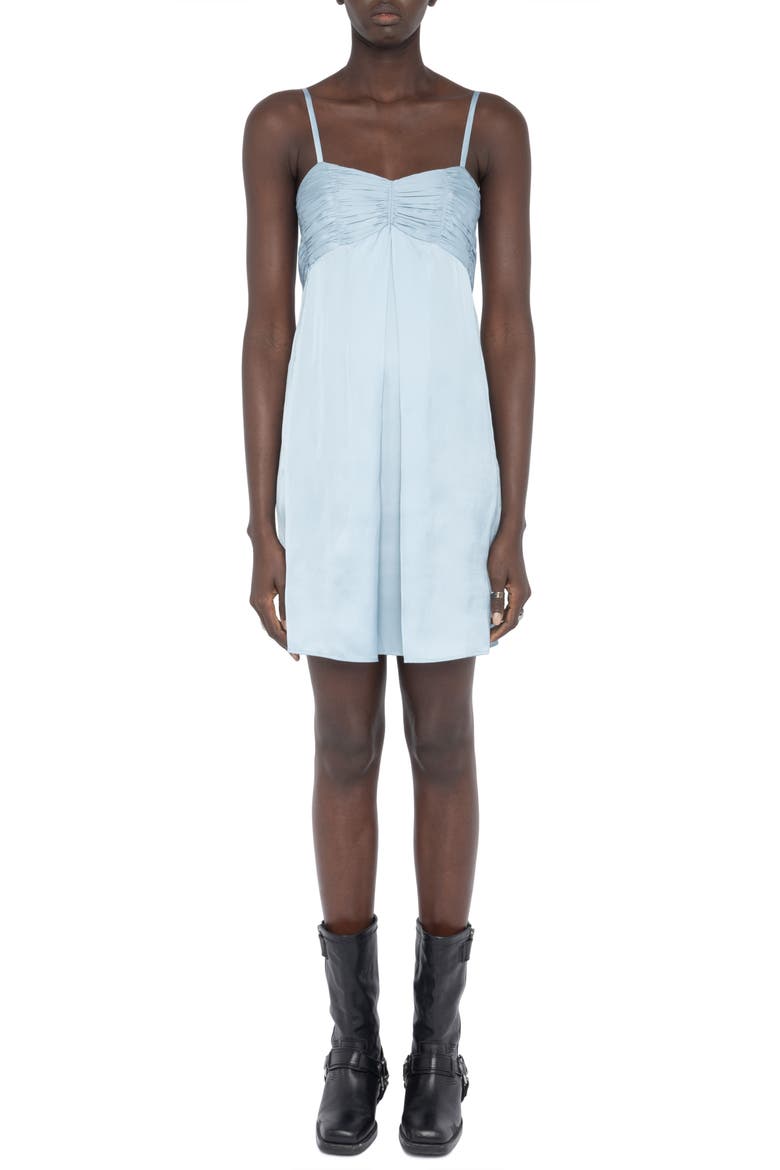 Rippies Pleated Satin Slipdress, Main, color, SKY