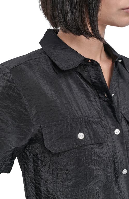 Dkny Tech Poplin Button-up Shirt In Black