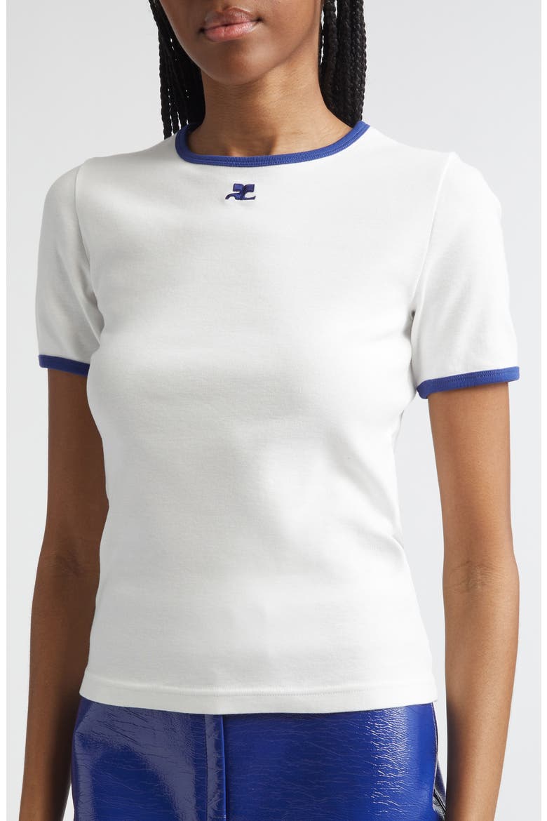 Contrast Trim Logo T-Shirt, Alternate, color, HERITAGE WHITE/ MINERAL BLUE