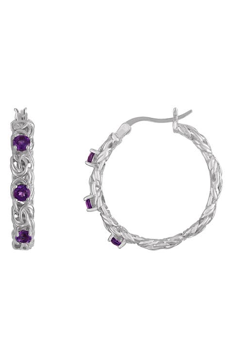 Sterling Silver Byzantine Gemstone Hoop Earrings