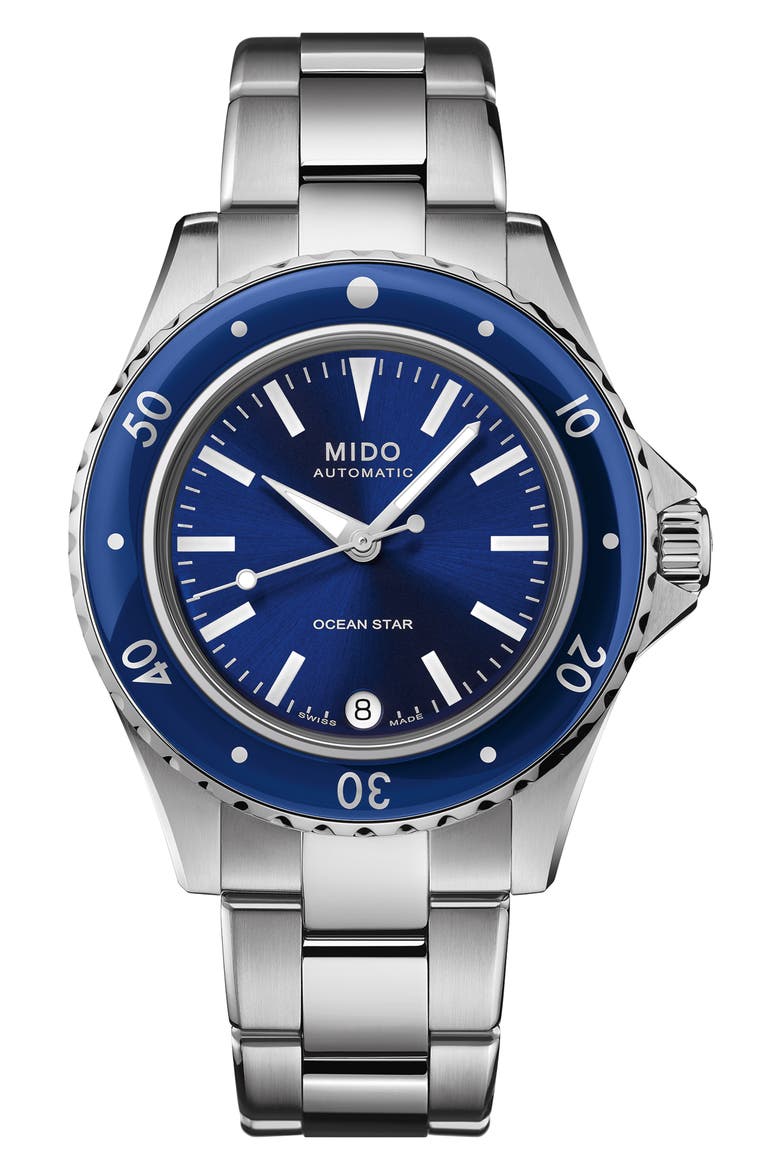 Ocean Star Captain Automatic Bracelet Watch, 36.5mm, Main, color, BLUE
