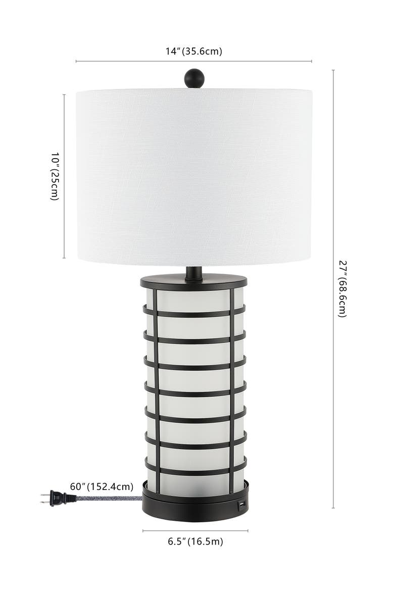 Jayce 27" Modern Industrial Iron Nightlight LED Table Lamp with USB Charging Port, Black, Alternate, color, Black/White