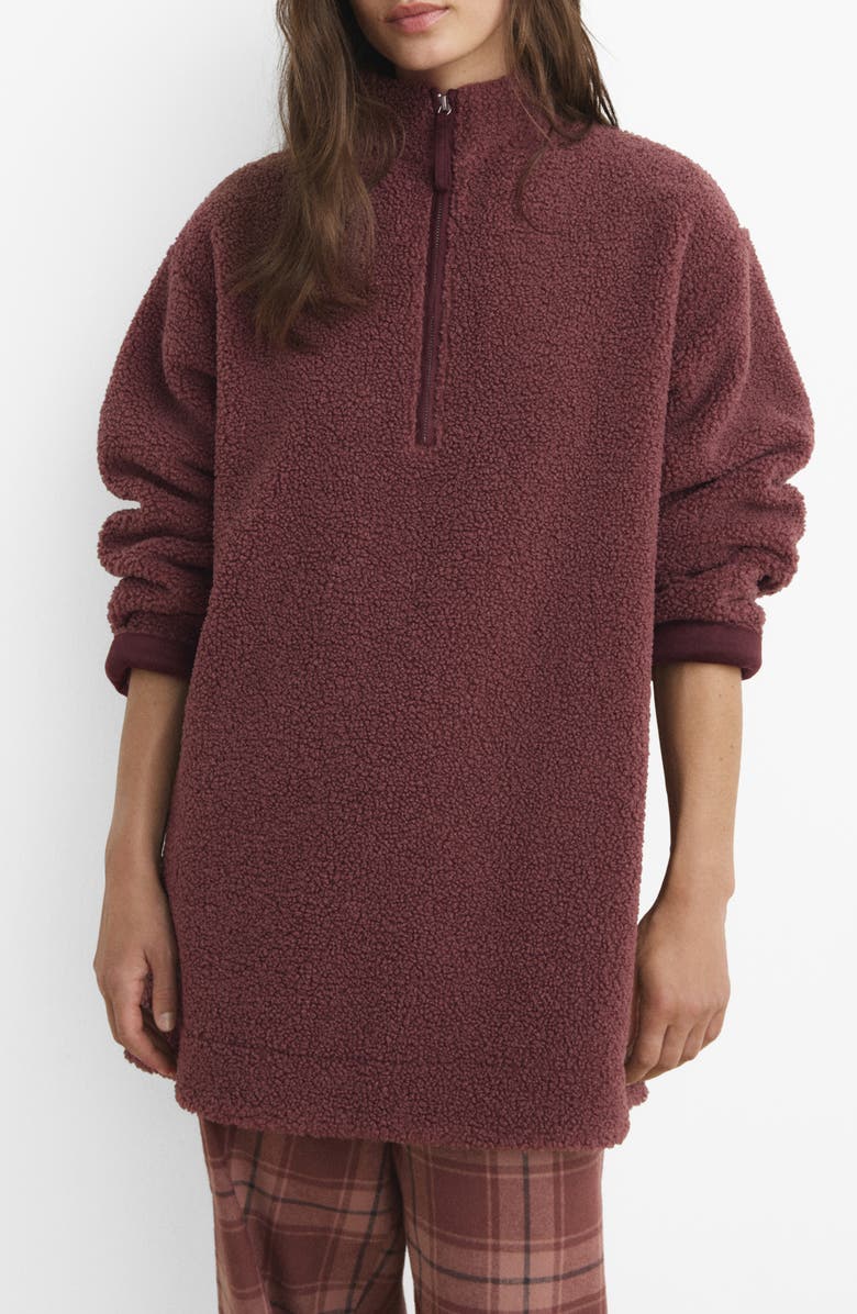 MANGO Oversize High Pile Fleece Half Zip Pullover, Main, color, Russet