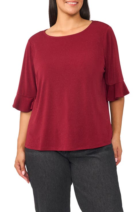 Ruffle Cuff Crewneck Top