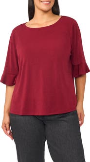 CeCe Ruffle Cuff Crewneck Top