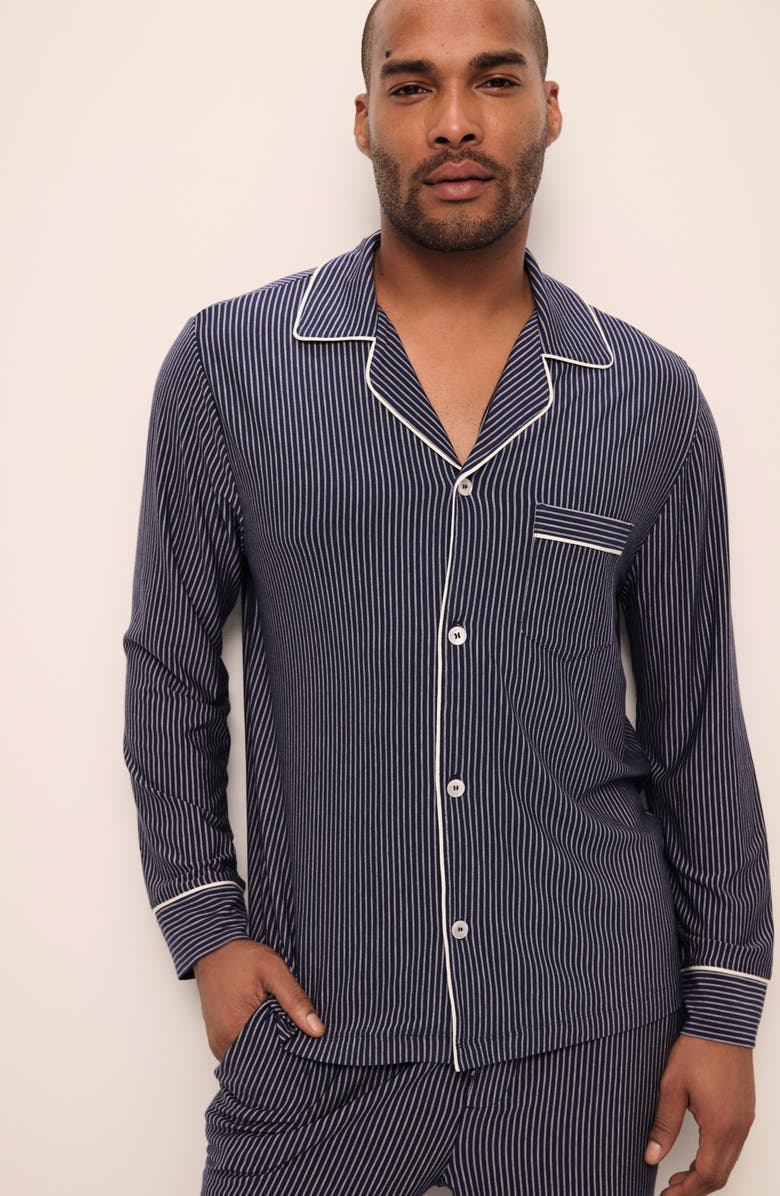 Eberjey William Print Stretch Tencel<sup>®</sup> Modal Pajamas, Alternate, color, Duo Stripe True Navy