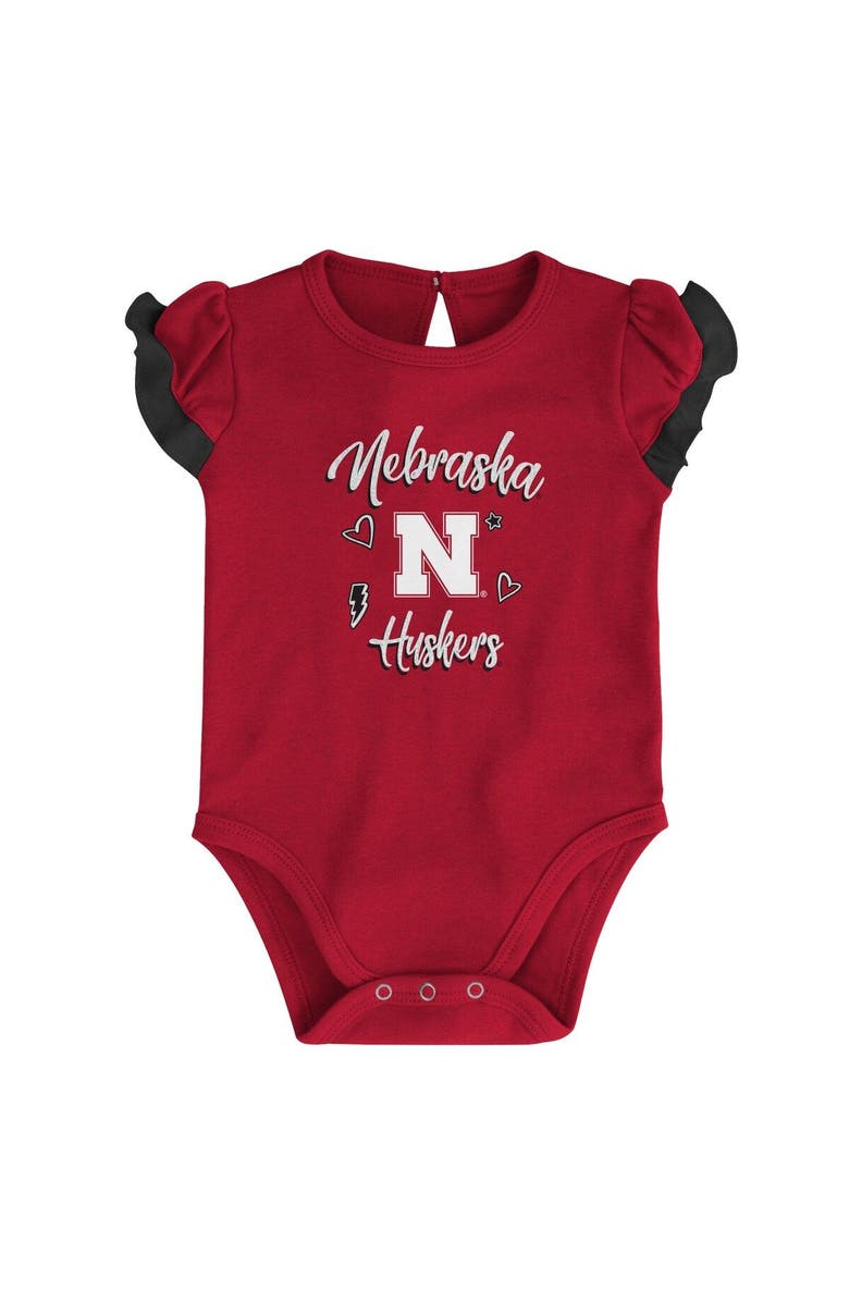 Outerstuff Girls Newborn & Infant Scarlet/Black Nebraska Huskers Too Much Love Two-Piece Bodysuit Set, Alternate, color,