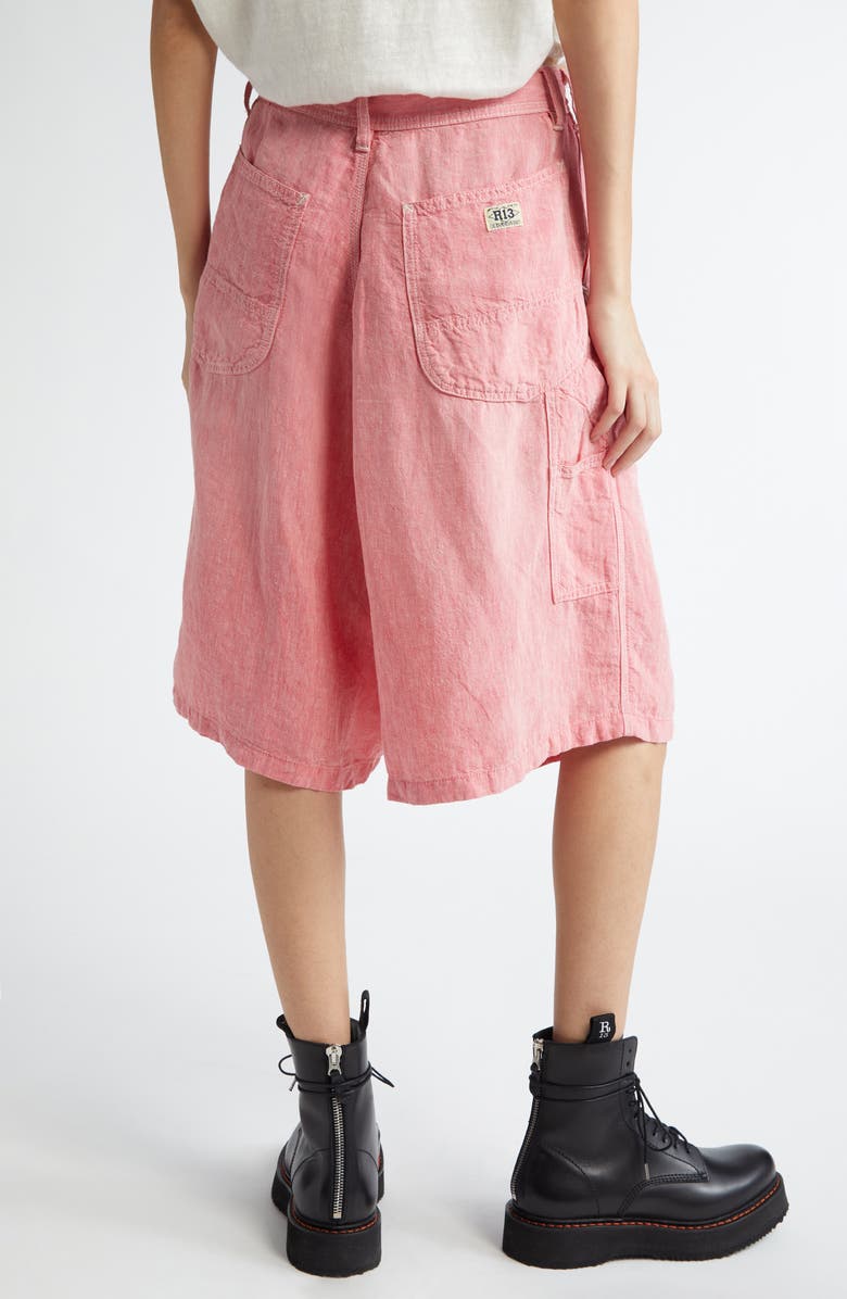R13 Jesse Linen Carpenter Shorts, Alternate, color, Coral Linen Chambray
