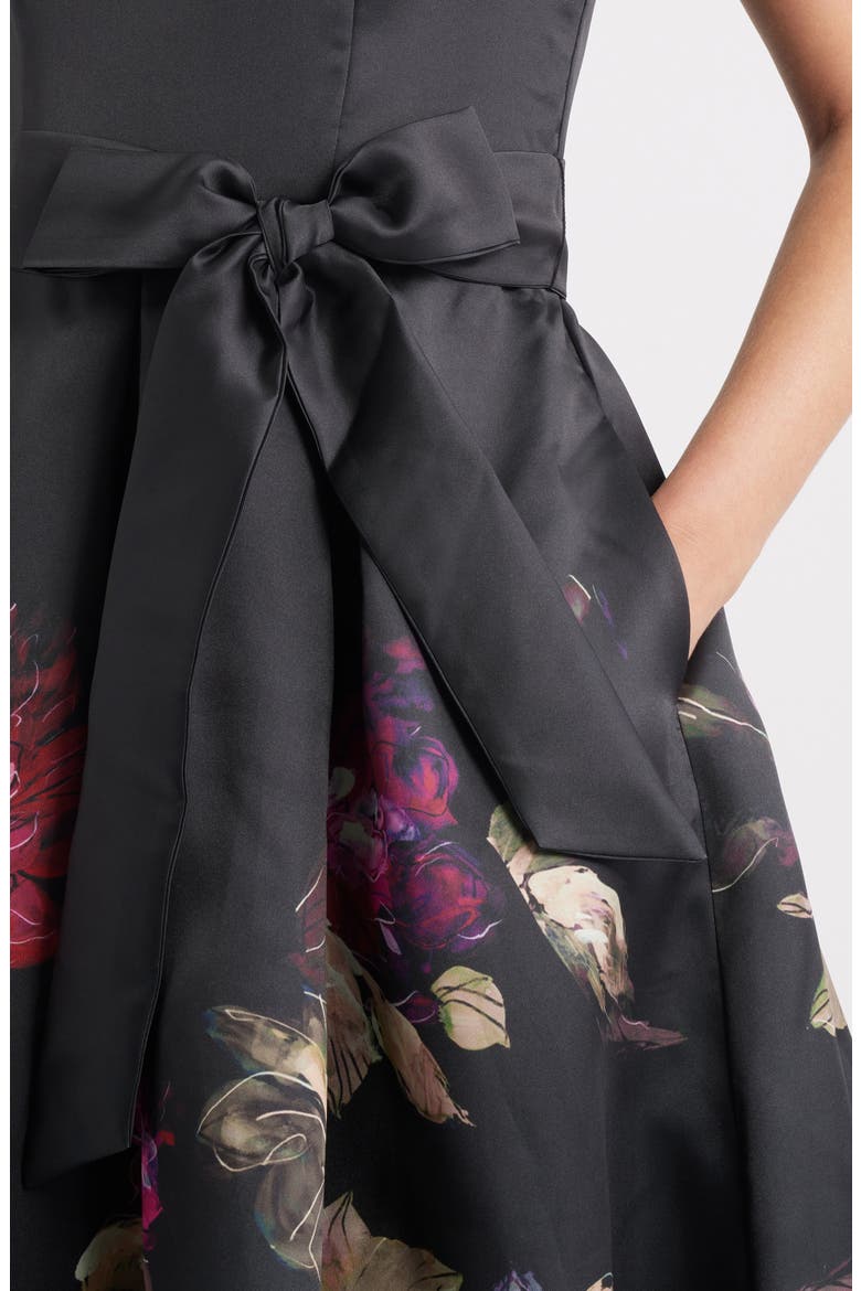 Mikado Flare Gown, Alternate, color, BLACK MULTI