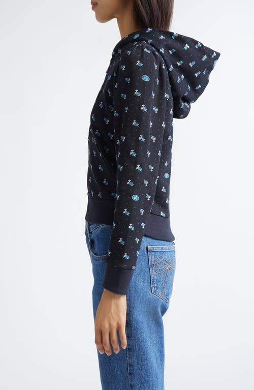 Sandy Liang Cardomom Floral Print Full Zip Hoodie In Blue
