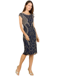 LARA New York Cap Sleeve Midi Gown with High Neckline