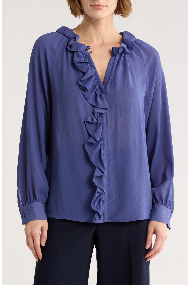 Ruffle Long Sleeve Top, Main, color, INDIGO BLOOM