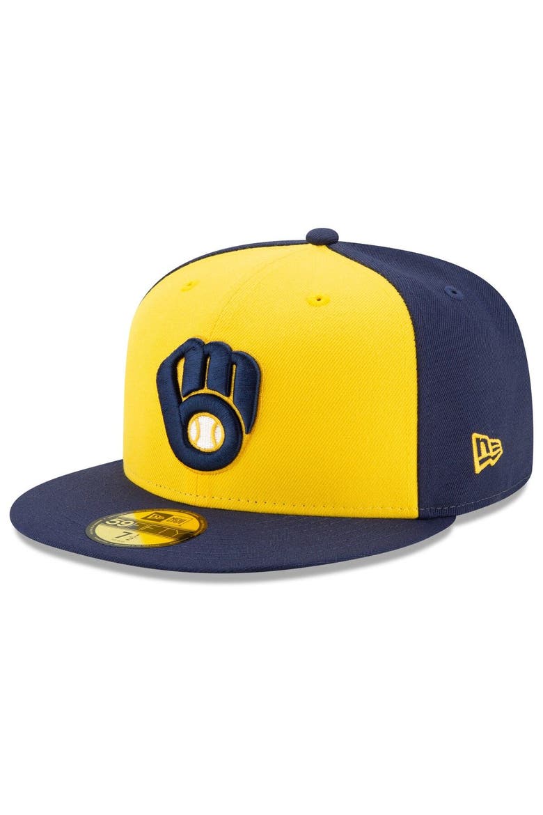 Men's New Era Navy/Yellow Milwaukee Brewers Alternate Authentic Collection On-Field 59FIFTY Fitted Hat, Alternate, color, NAVY