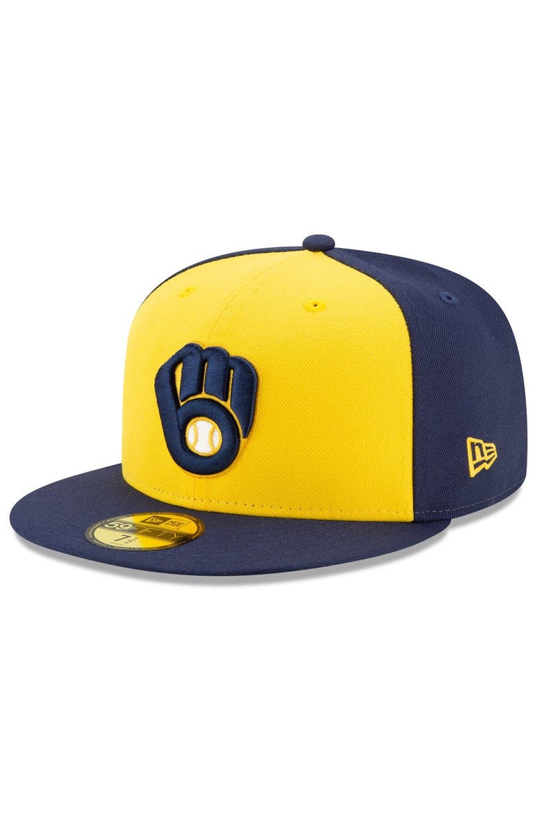 New Era Men's New Era Navy/Yellow Milwaukee Brewers Alternate Authentic Collection On-Field 59FIFTY Fitted Hat, Alternate, color, Navy