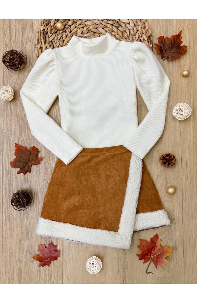 Mia Belle Girls Ivory Turtleneck Top and Trimmed Skort Set, Alternate, color, Ivory