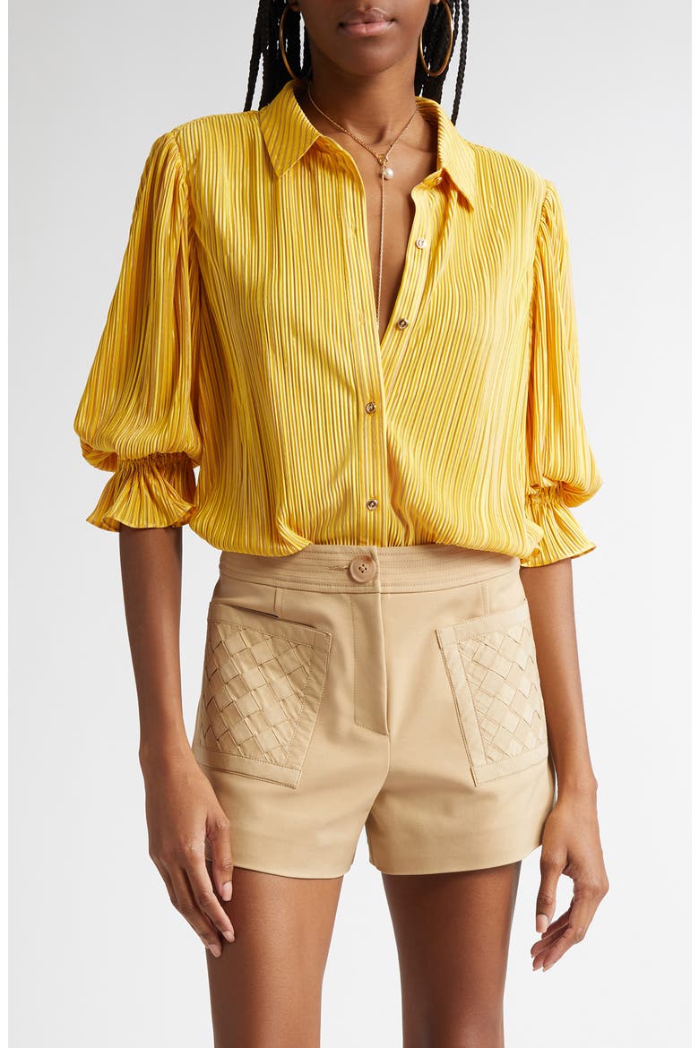 Dina Pleated Bodysuit, Main, color, DAISY YELLOW PLEATED