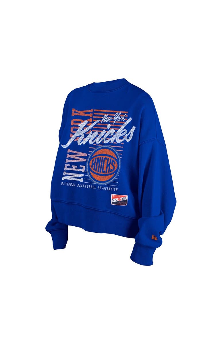 New Era Women's New Era Blue New York Knicks Boxy Throwback Mineral Wash Sweatshirt, Alternate, color, Blue