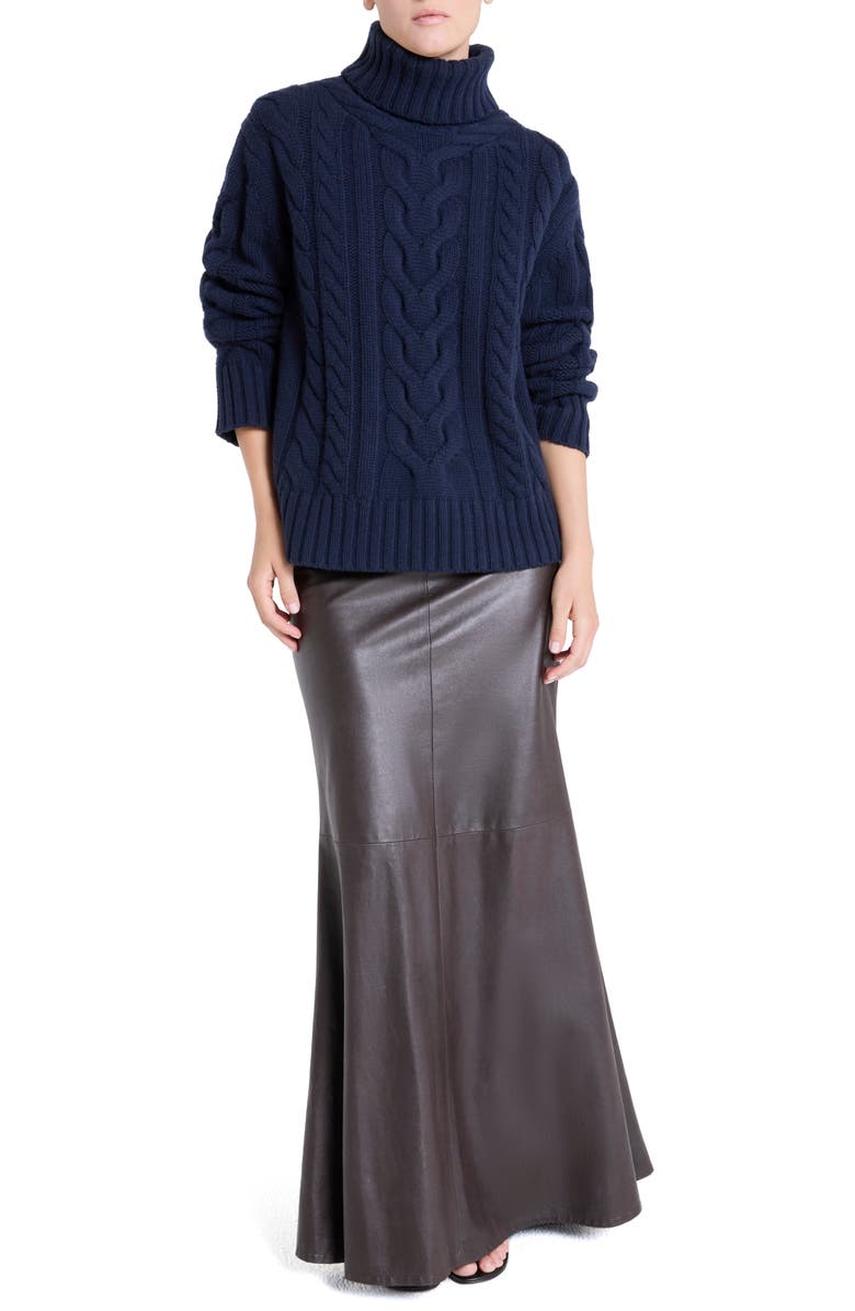 TWP Traveling Cable Stitch Cashmere Turtleneck Sweater, Alternate, color, Midnight