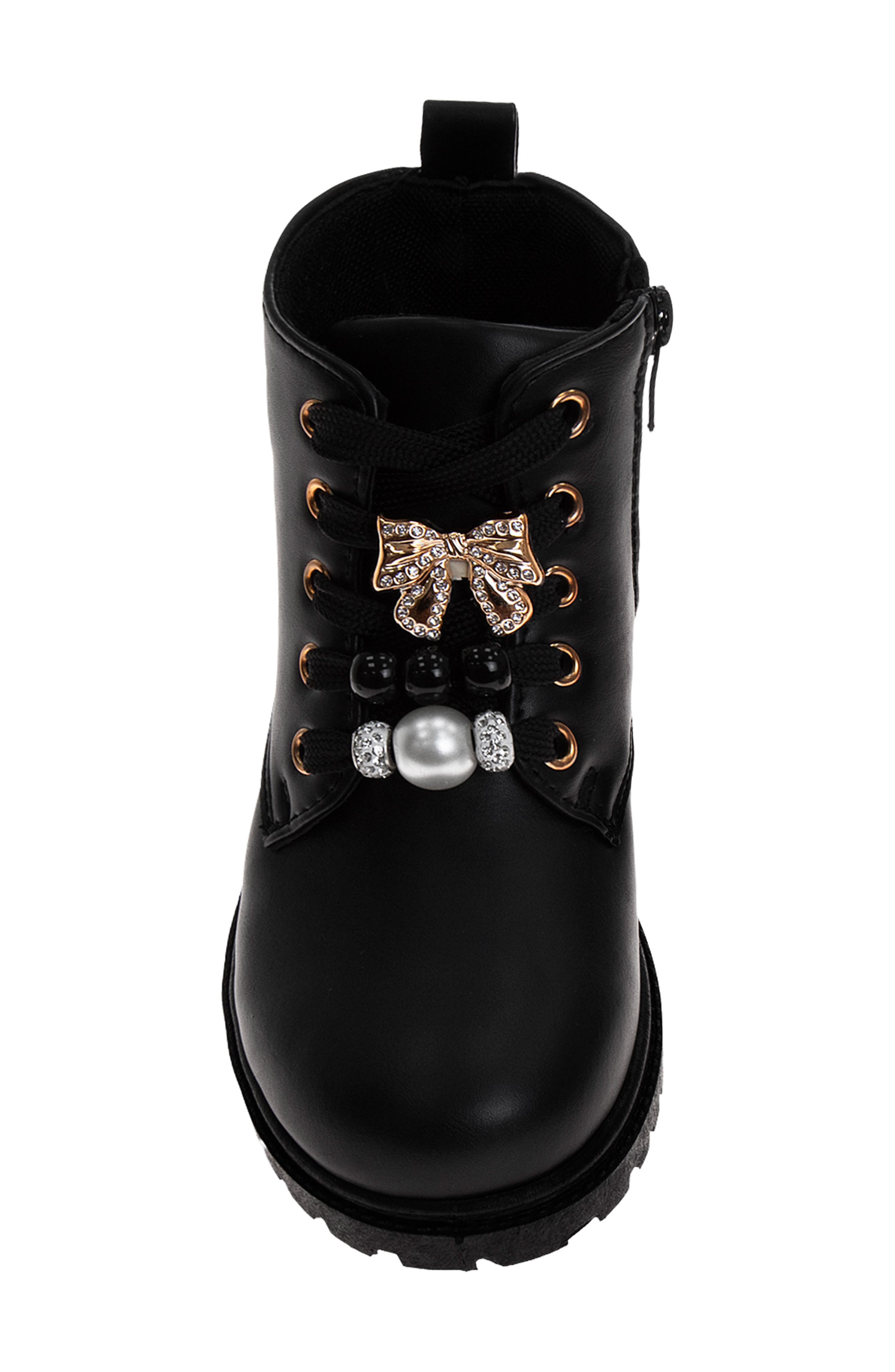 Kids' Faux Leather Combat Boot, Alternate, color, BLACK