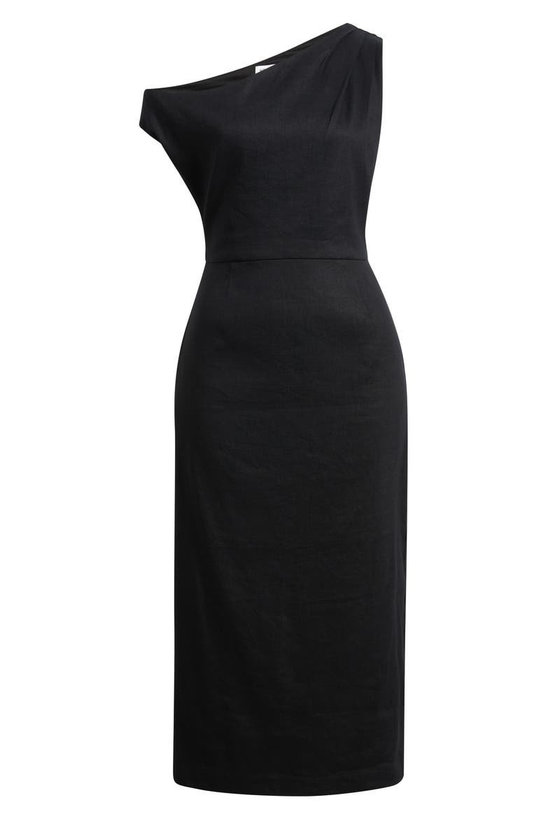 Floral Off the Shoulder Linen Blend Midi Dress, Alternate, color, BLACK